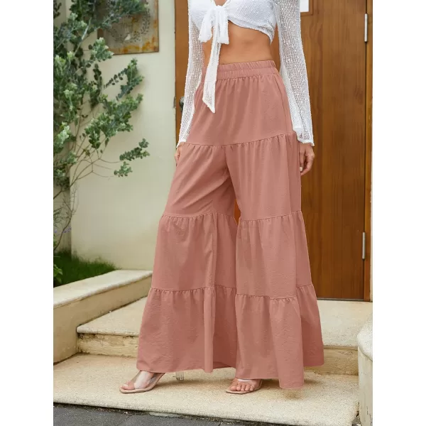 Floerns Women's Boho Elastic High Waisted Ruffle Hem Wide Leg Palazzo Pants