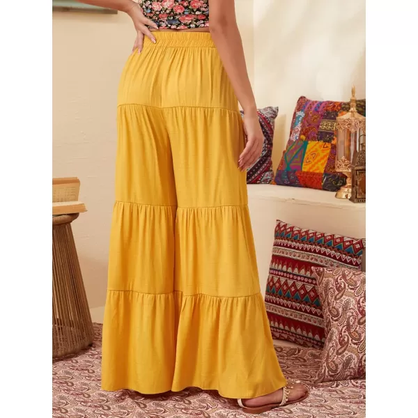 Floerns Women's Boho Elastic High Waisted Ruffle Hem Wide Leg Palazzo Pants