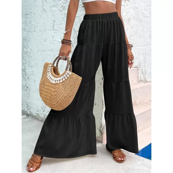 Floerns Women's Boho Elastic High Waisted Ruffle Hem Wide Leg Palazzo Pants