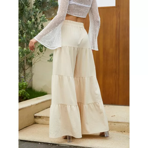 Floerns Women's Boho Elastic High Waisted Ruffle Hem Wide Leg Palazzo Pants