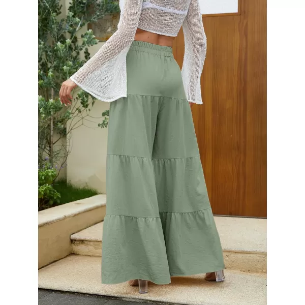 Floerns Women's Boho Elastic High Waisted Ruffle Hem Wide Leg Palazzo Pants