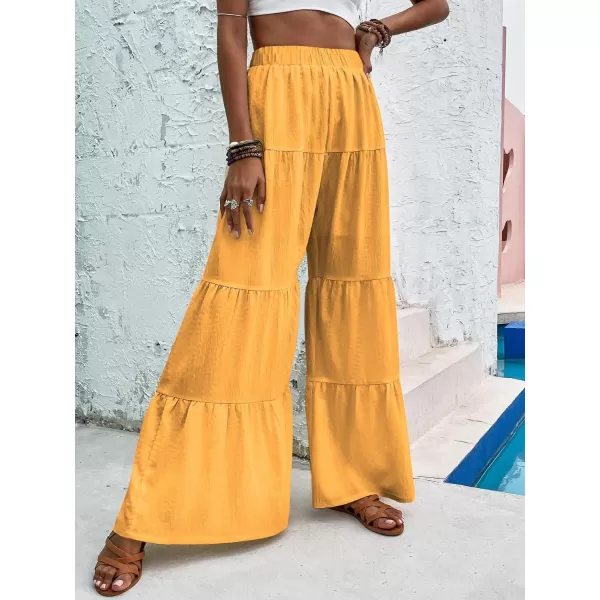 Floerns Women's Boho Elastic High Waisted Ruffle Hem Wide Leg Palazzo Pants