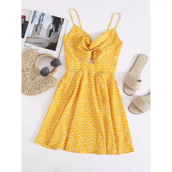 Floerns Women's Boho Floral Print Twist Front Cami A Line Mini Dress