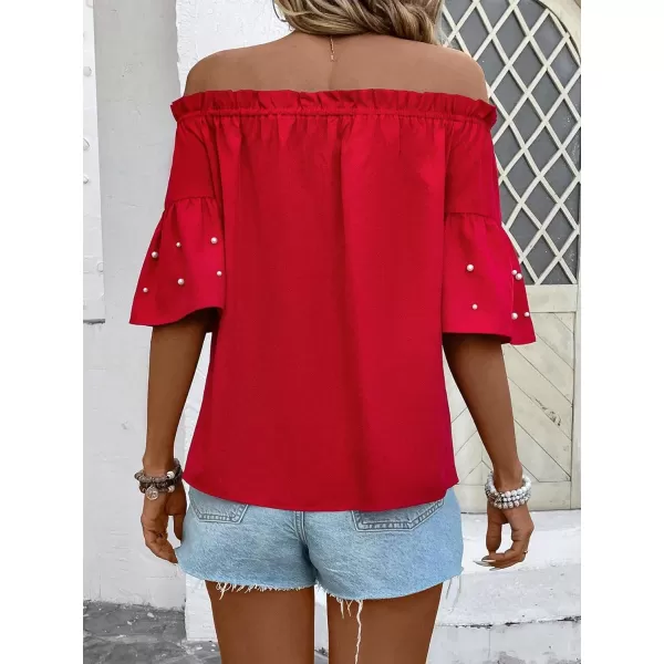 Floerns Women's Boho Off Shoulder 3/4 Bell Sleeve Summer Blouse Top