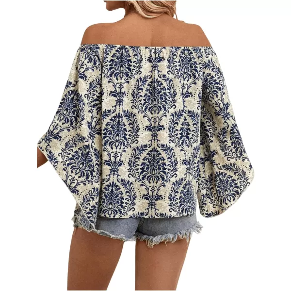 Floerns Women's Boho Off Shoulder 3/4 Bell Sleeve Summer Blouse Top