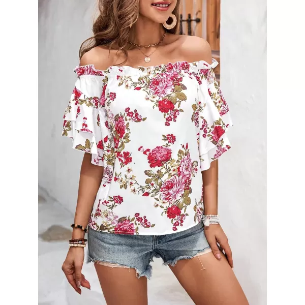 Floerns Women's Boho Off Shoulder 3/4 Bell Sleeve Summer Blouse Top