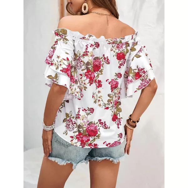 Floerns Women's Boho Off Shoulder 3/4 Bell Sleeve Summer Blouse Top