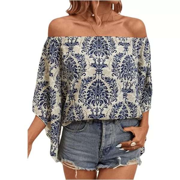 Floerns Women's Boho Off Shoulder 3/4 Bell Sleeve Summer Blouse Top