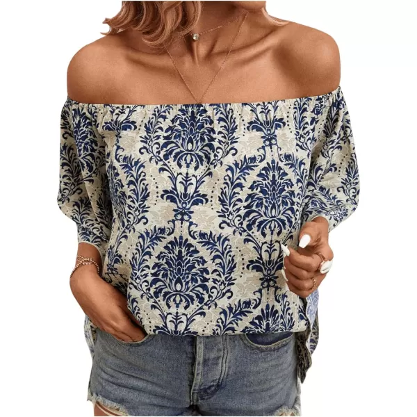 Floerns Women's Boho Off Shoulder 3/4 Bell Sleeve Summer Blouse Top