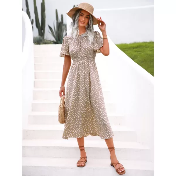 Floerns Women's Casual Floral Print Crewneck Short Sleeve A Line Boho Maxi Dress