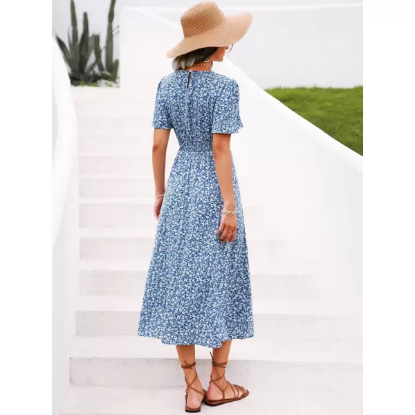 Floerns Women's Casual Floral Print Crewneck Short Sleeve A Line Boho Maxi Dress