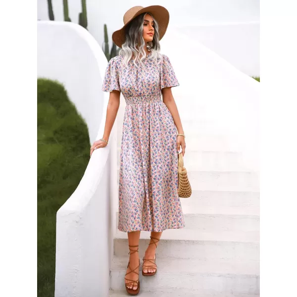 Floerns Women's Casual Floral Print Crewneck Short Sleeve A Line Boho Maxi Dress