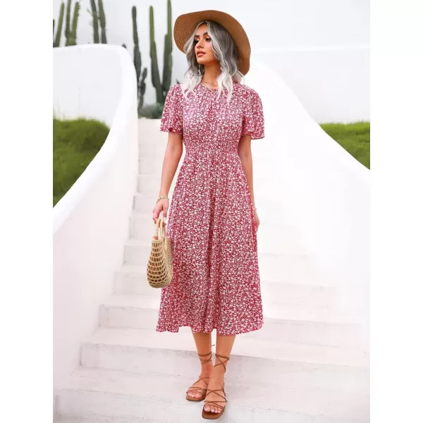 Floerns Women's Casual Floral Print Crewneck Short Sleeve A Line Boho Maxi Dress