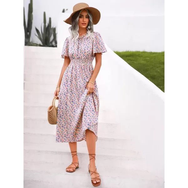 Floerns Women's Casual Floral Print Crewneck Short Sleeve A Line Boho Maxi Dress