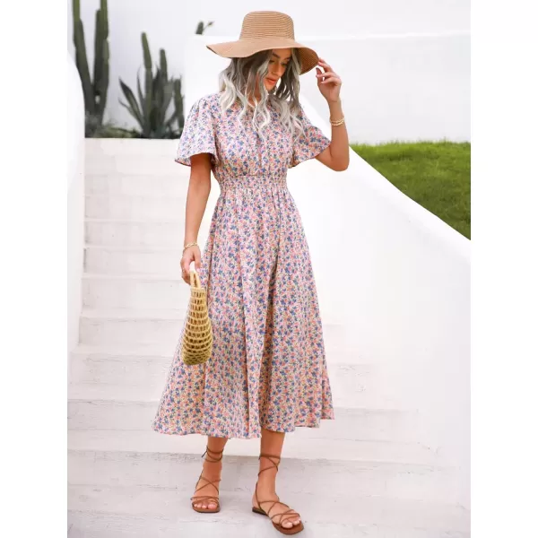 Floerns Women's Casual Floral Print Crewneck Short Sleeve A Line Boho Maxi Dress