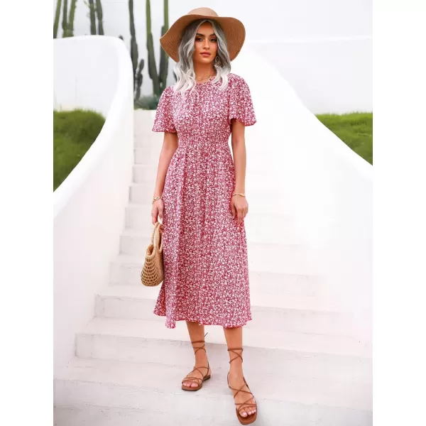 Floerns Women's Casual Floral Print Crewneck Short Sleeve A Line Boho Maxi Dress