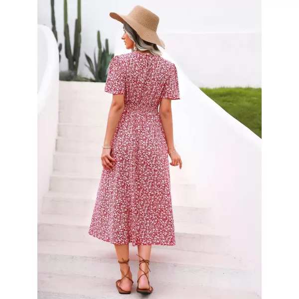Floerns Women's Casual Floral Print Crewneck Short Sleeve A Line Boho Maxi Dress