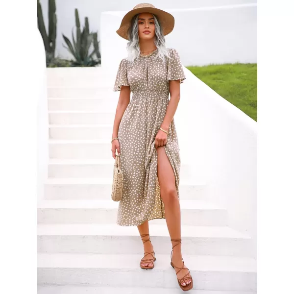 Floerns Women's Casual Floral Print Crewneck Short Sleeve A Line Boho Maxi Dress