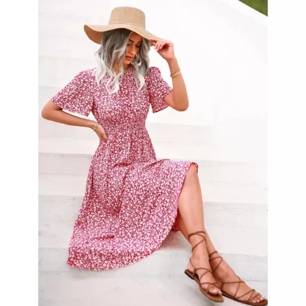 Floerns Women's Casual Floral Print Crewneck Short Sleeve A Line Boho Maxi Dress