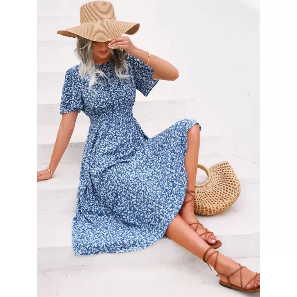 Floerns Women's Casual Floral Print Crewneck Short Sleeve A Line Boho Maxi Dress