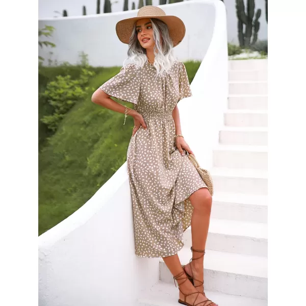 Floerns Women's Casual Floral Print Crewneck Short Sleeve A Line Boho Maxi Dress