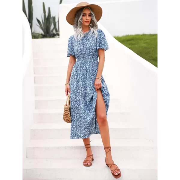 Floerns Women's Casual Floral Print Crewneck Short Sleeve A Line Boho Maxi Dress