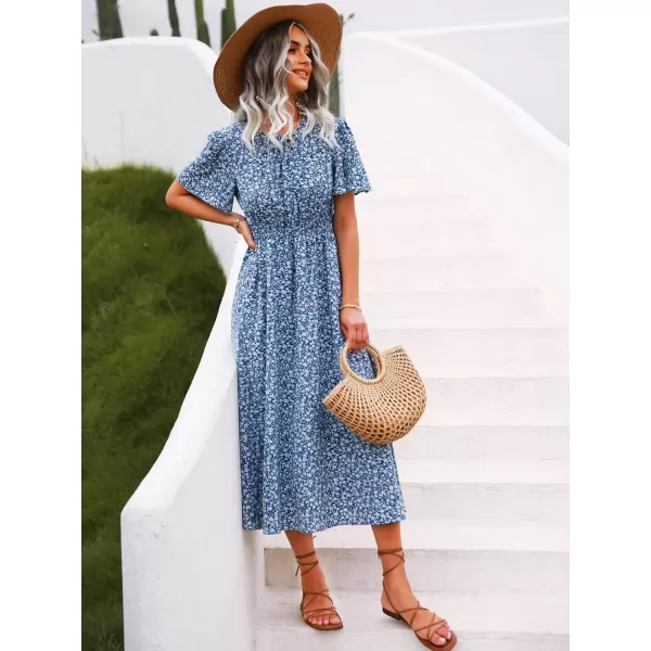 Floerns Women's Casual Floral Print Crewneck Short Sleeve A Line Boho Maxi Dress