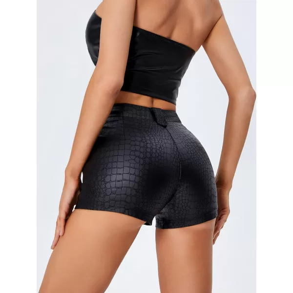 Floerns Women's Eyelets Drawstring Front High Waisted Solid Leather Shorts