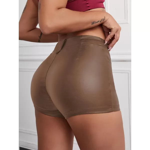 Floerns Women's Eyelets Drawstring Front High Waisted Solid Leather Shorts