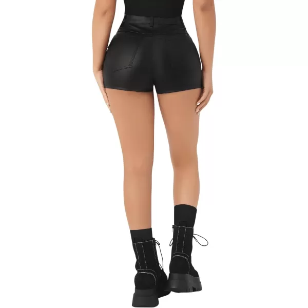 Floerns Women's Eyelets Drawstring Front High Waisted Solid Leather Shorts