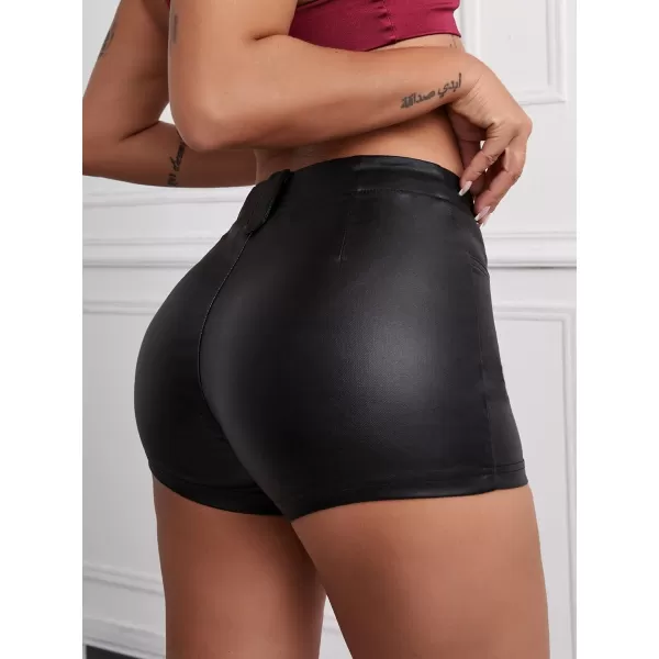 Floerns Women's Eyelets Drawstring Front High Waisted Solid Leather Shorts