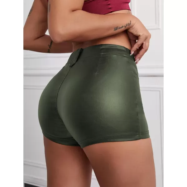 Floerns Women's Eyelets Drawstring Front High Waisted Solid Leather Shorts