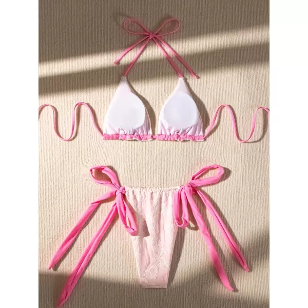 Floerns Women's Floral Halter Tie Back Triangle Knot Side Bottom Bikini Swimsuit
