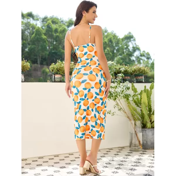 Floerns Women's Floral Print Drawstring Front Sleeveless Cami Midi Dress