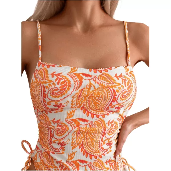 Floerns Women's Floral Print Monokini Swimwear Drawstring One Piece Swimsuit