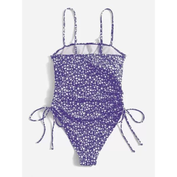 Floerns Women's Floral Print Monokini Swimwear Drawstring One Piece Swimsuit