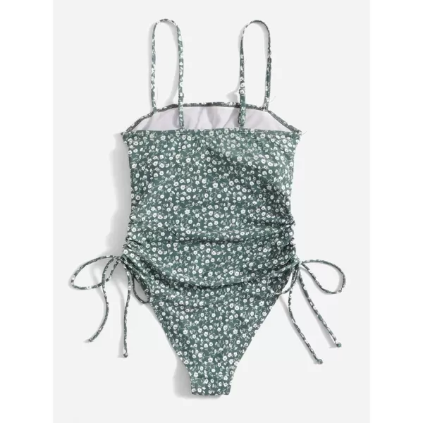 Floerns Women's Floral Print Monokini Swimwear Drawstring One Piece Swimsuit