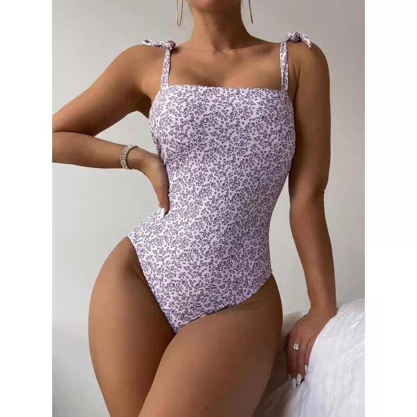 Floerns Women's Floral Print Monokini Swimwear Drawstring One Piece Swimsuit