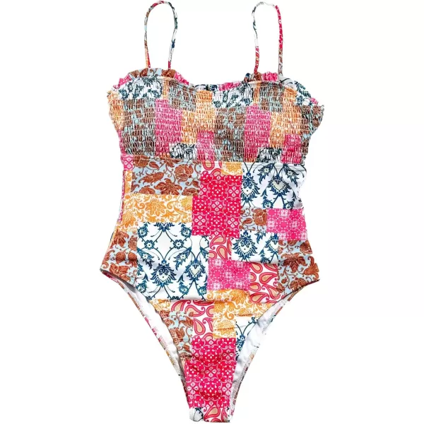 Floerns Women's Floral Print Monokini Swimwear Drawstring One Piece Swimsuit
