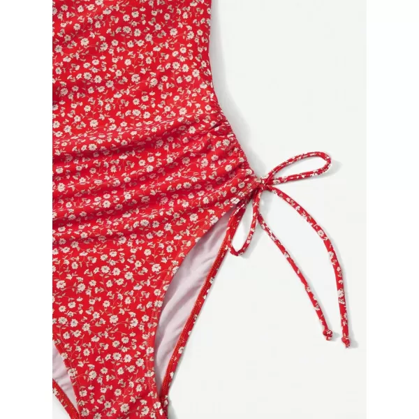 Floerns Women's Floral Print Monokini Swimwear Drawstring One Piece Swimsuit