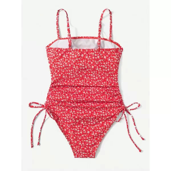 Floerns Women's Floral Print Monokini Swimwear Drawstring One Piece Swimsuit