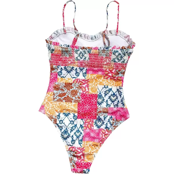 Floerns Women's Floral Print Monokini Swimwear Drawstring One Piece Swimsuit