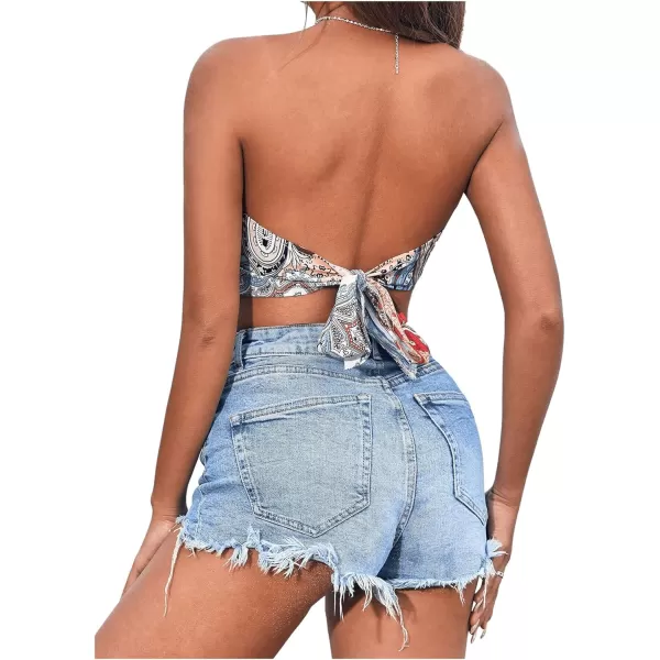 Floerns Women's Graphic Print Tie Back Strapless Bandana Tube Top