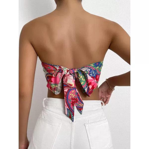 Floerns Women's Graphic Print Tie Back Strapless Bandana Tube Top