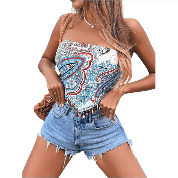 Floerns Women's Graphic Print Tie Back Strapless Bandana Tube Top