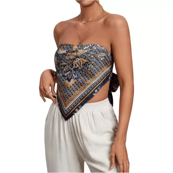 Floerns Women's Graphic Print Tie Back Strapless Bandana Tube Top