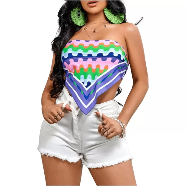 Floerns Women's Graphic Print Tie Back Strapless Bandana Tube Top