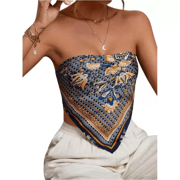 Floerns Women's Graphic Print Tie Back Strapless Bandana Tube Top