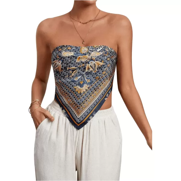 Floerns Women's Graphic Print Tie Back Strapless Bandana Tube Top