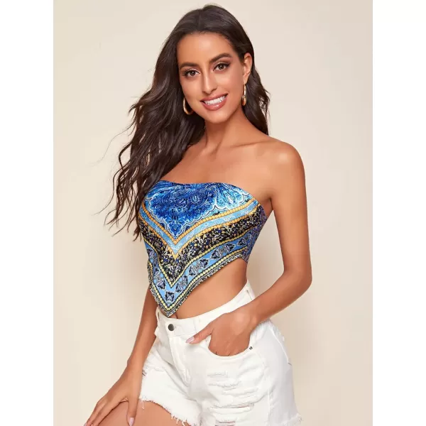 Floerns Women's Graphic Print Tie Back Strapless Bandana Tube Top